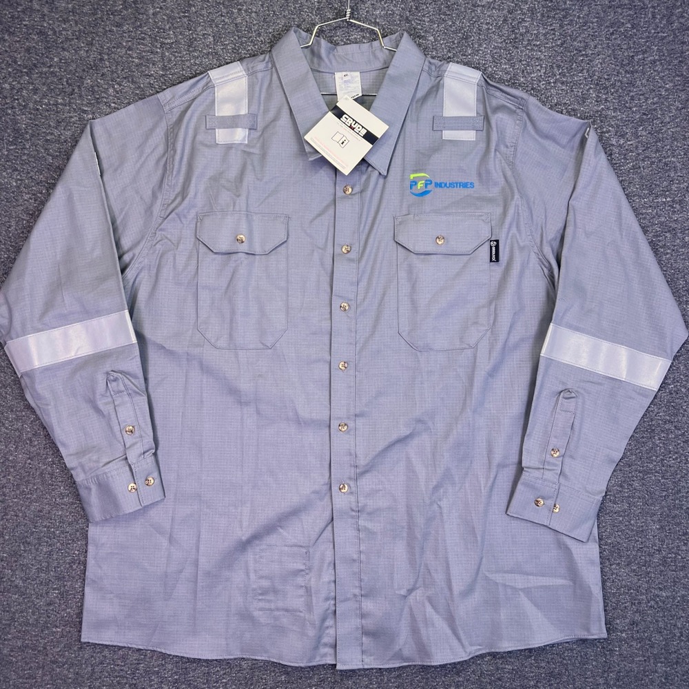 Crude FR Work Shirt Mens 4XL Gray Flame‎ Resistant Reflective Hi-Vis Industrial